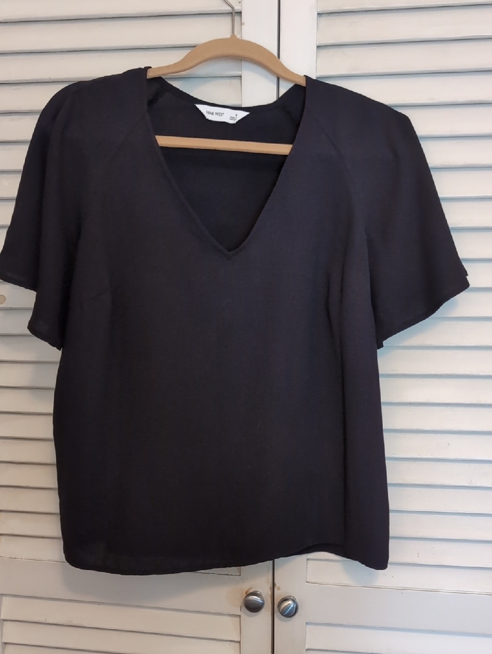 Nine West Black V-Neck Flutter Sleeve Blouse